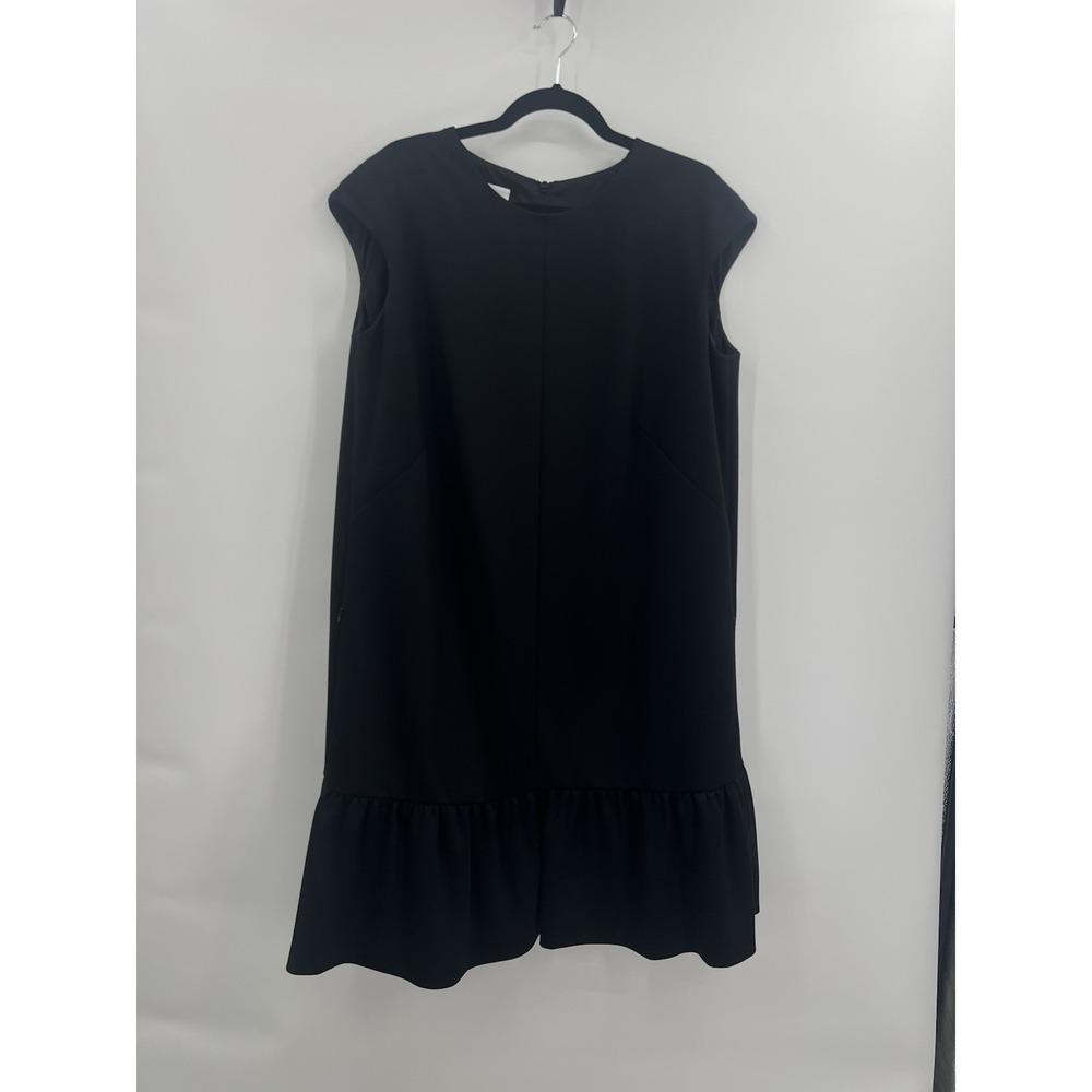 Akris Black Dress New Size 16 XL Cap Sleeve Ruffle Trim Retail $995